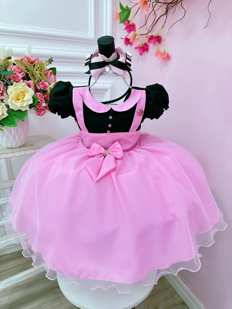 Vestido Infantil Rosa Mundo Bita C/ Broche de Laço Festas