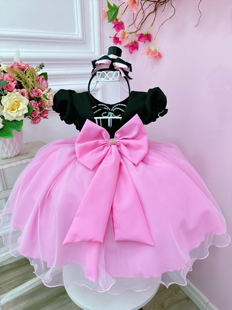 Vestido Infantil Rosa Mundo Bita C/ Broche de Laço Festas