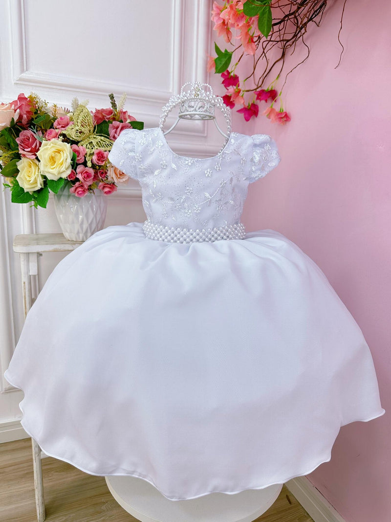 Vestido Infantil Branco Luxo Batizado Damas Casamento Festa