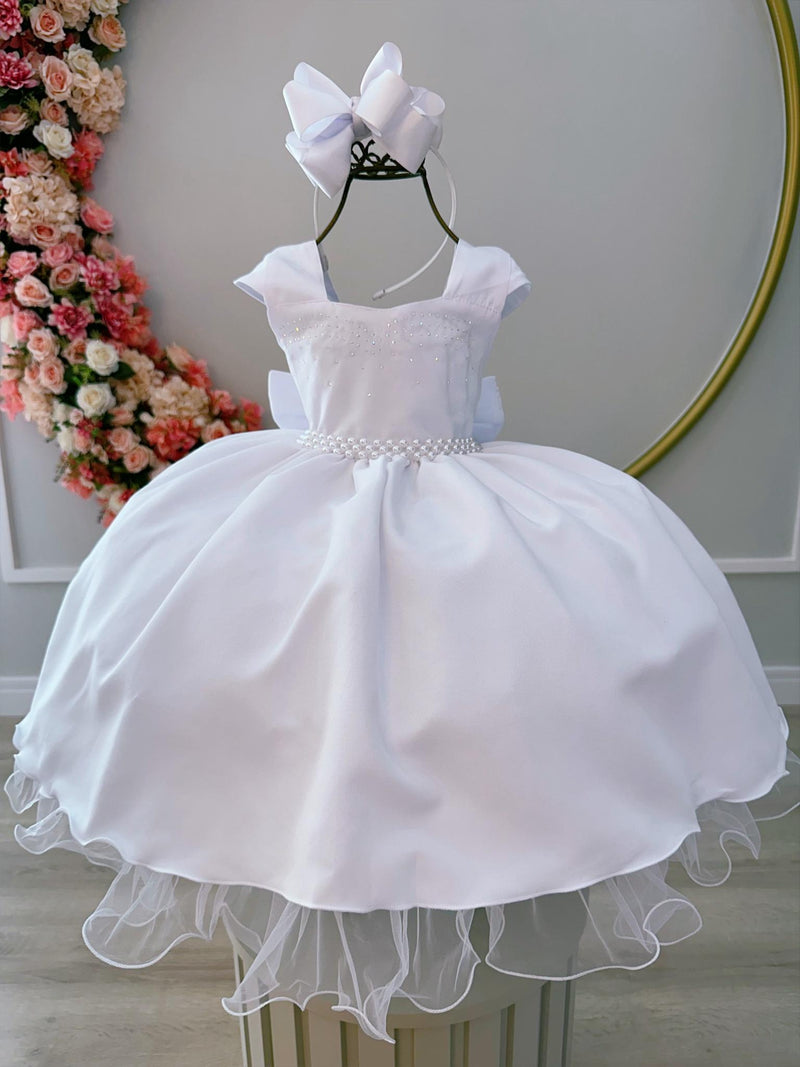 Vestido Infantil Branco Busto C/ Strass Damas Formaturas