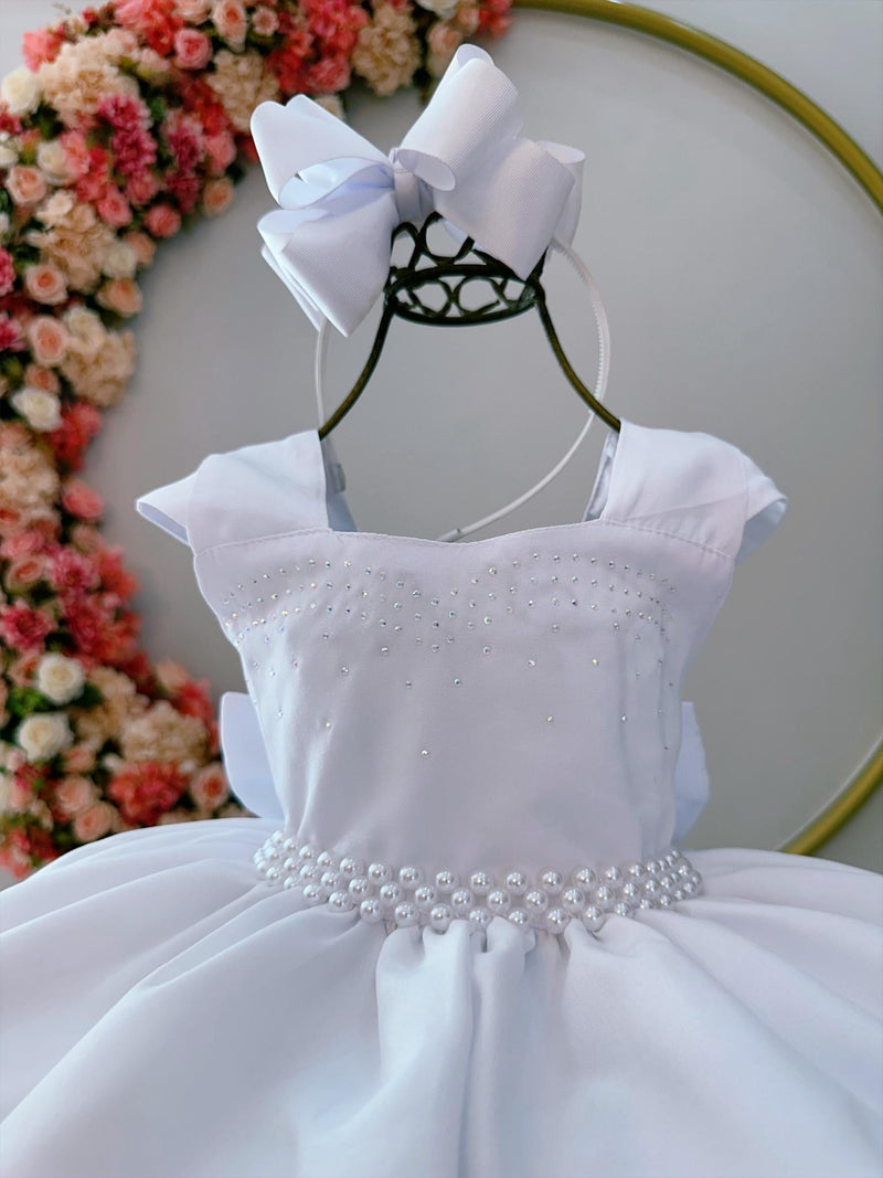 Vestido Infantil Branco Busto C/ Strass Damas Formaturas