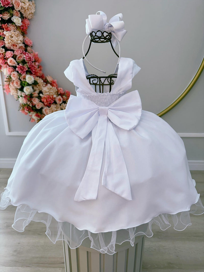 Vestido Infantil Branco Busto C/ Strass Damas Formaturas