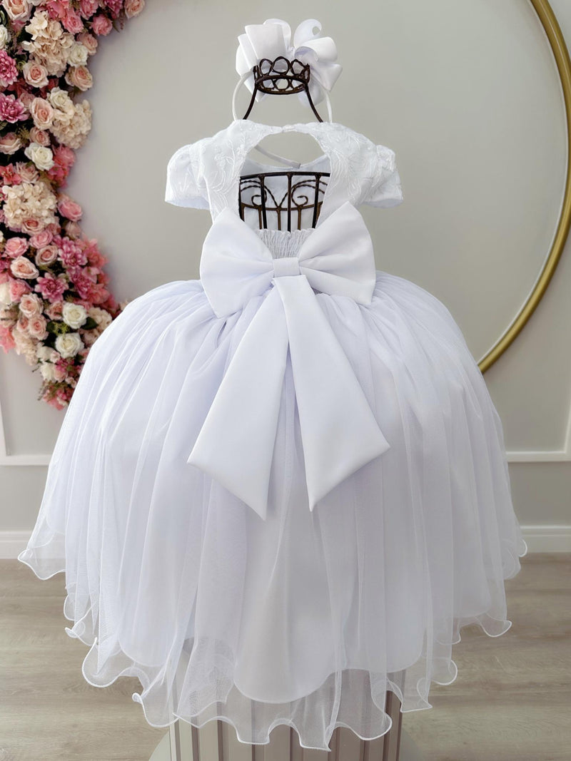 Vestido Infantil Branco Damas C/ Renda e Aplique Borboletas