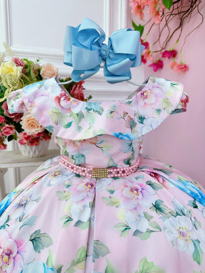 Vestido Infantil Rosa Jardim Encantado Cinto Pérolas Festas