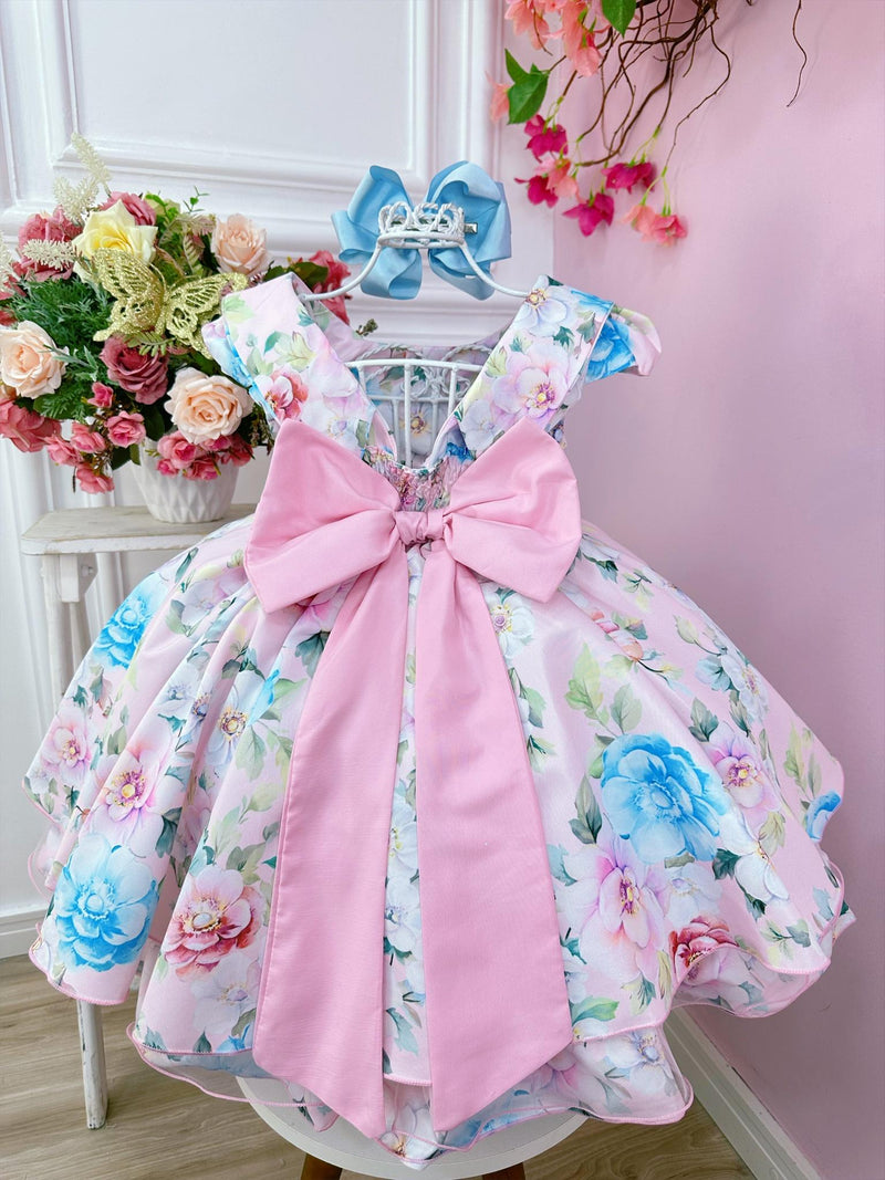 Vestido Infantil Rosa Jardim Encantado Cinto Pérolas Festas