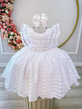 Vestido Infantil Branco Organza Listrado C/ Pérolas Damas