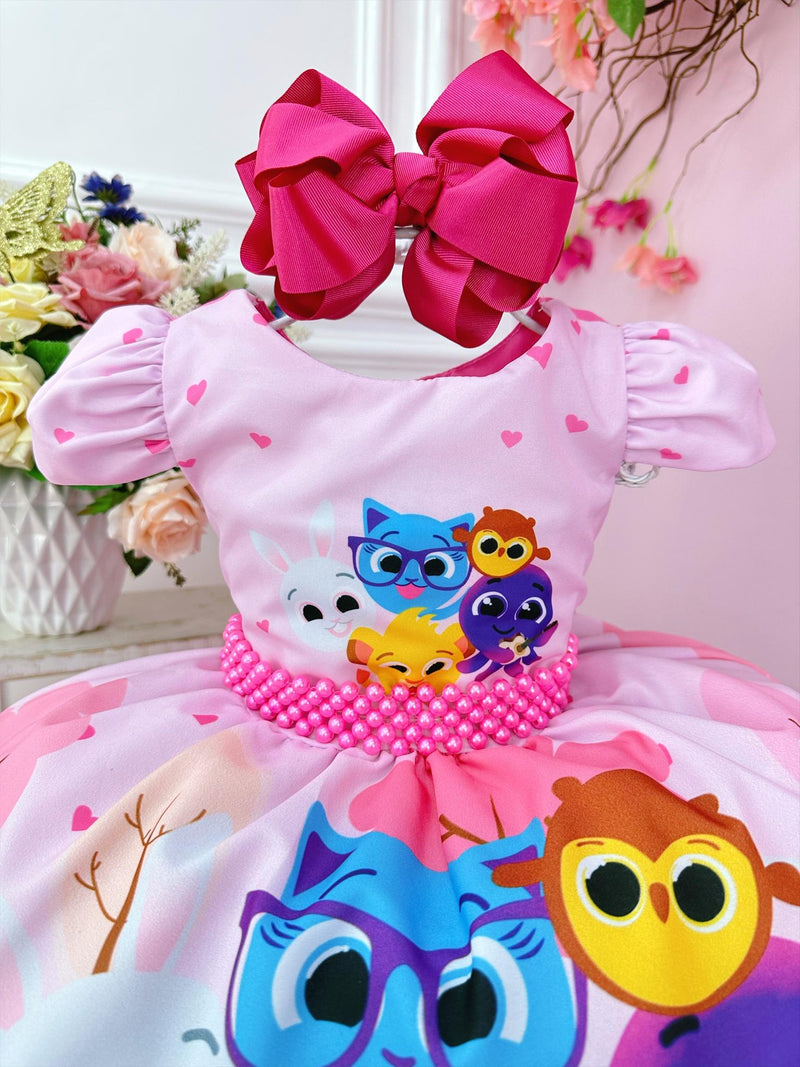 Vestido Infantil Rosa Bolofofos C/ Cinto de Pérolas Festas (1042RS)