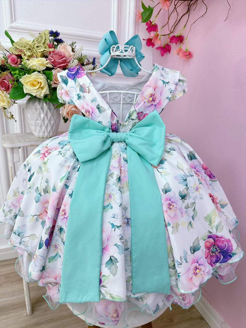 Vestido Infantil Branco Jardim Encantado Verde C/ Pérolas