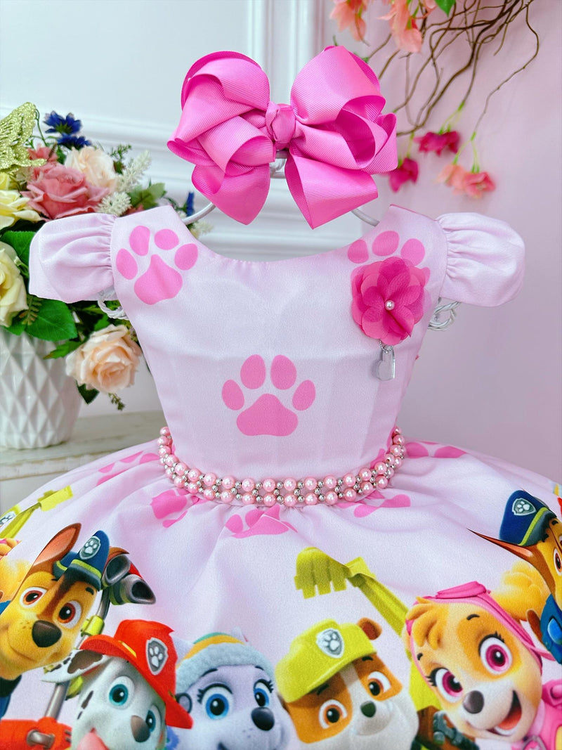 Vestido Infantil Patrulha Canina Rosa Barrado Chiclete