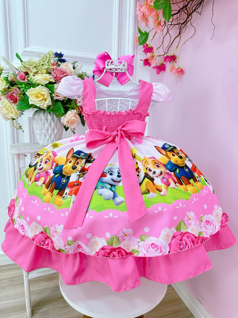 Vestido Infantil Patrulha Canina Rosa Barrado Chiclete