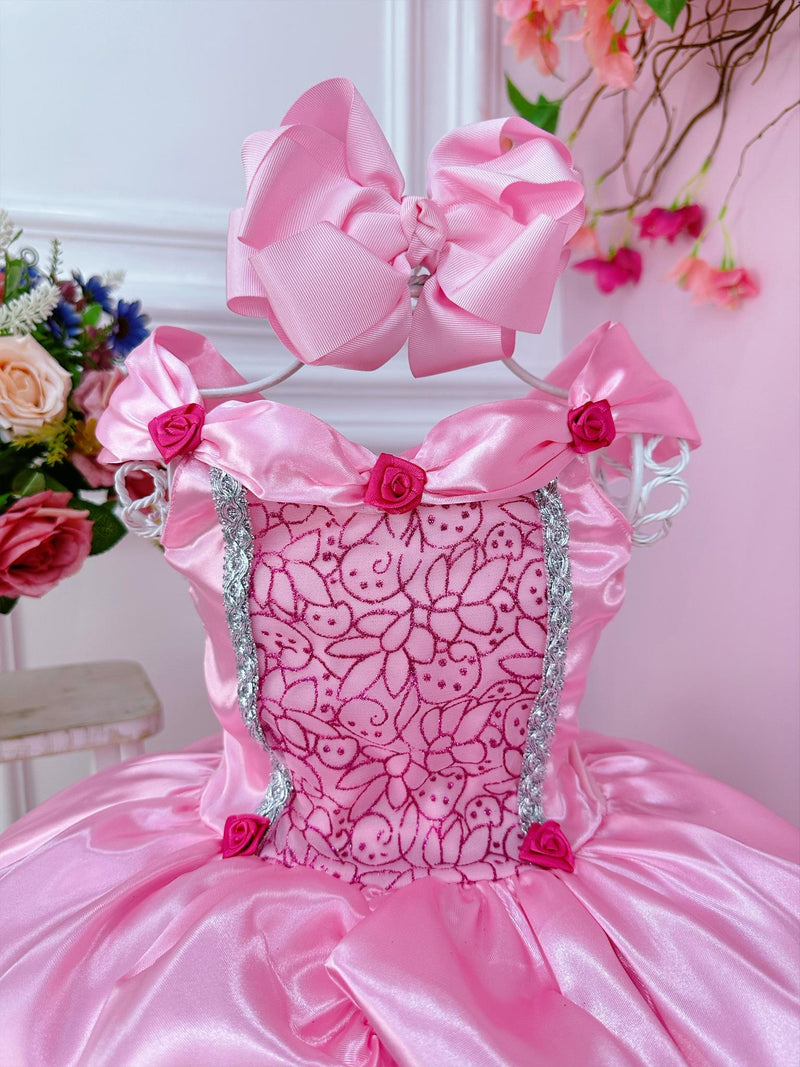 Fantasia Infantil Aurora e Bela Adormecida Rosa e Renda Pink