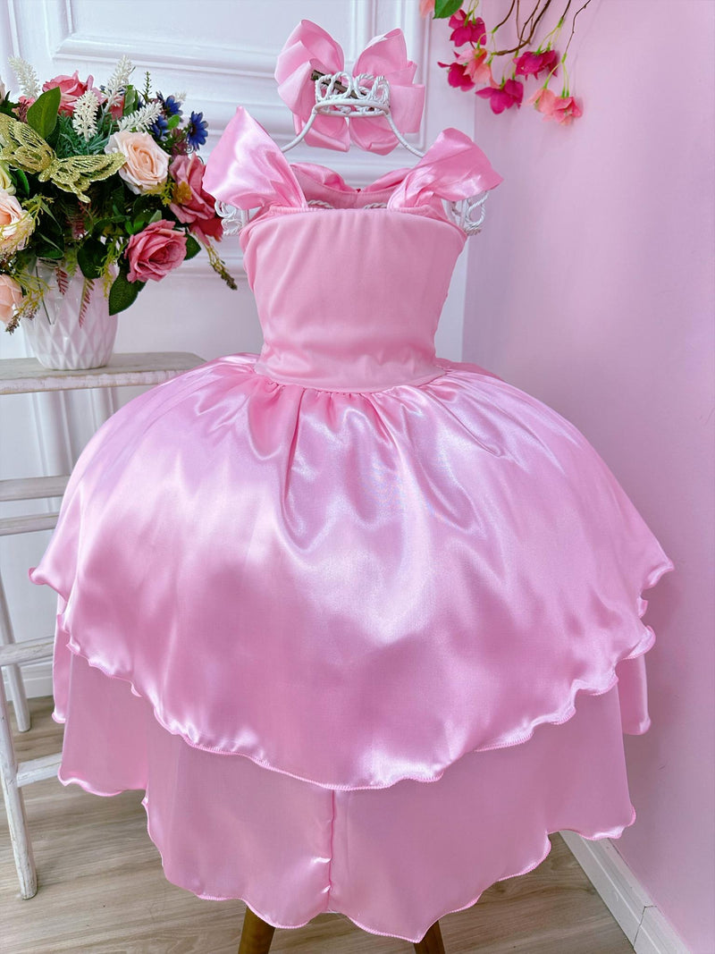 Fantasia Infantil Aurora e Bela Adormecida Rosa e Renda Pink