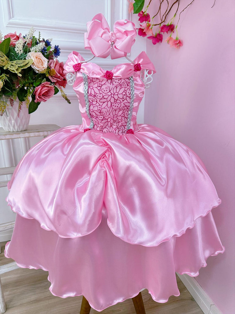 Fantasia Infantil Aurora e Bela Adormecida Rosa e Renda Pink