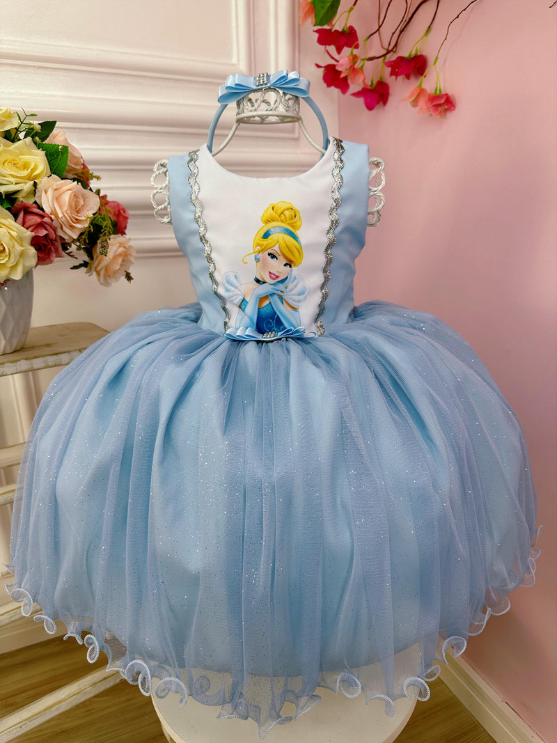 Vestido Infantil Cinderela Azul Brilho Festas Princesa