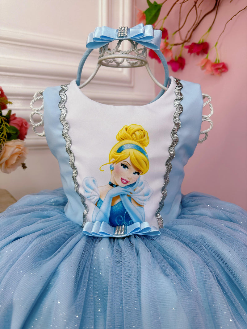 Vestido Infantil Cinderela Azul Brilho Festas Princesa