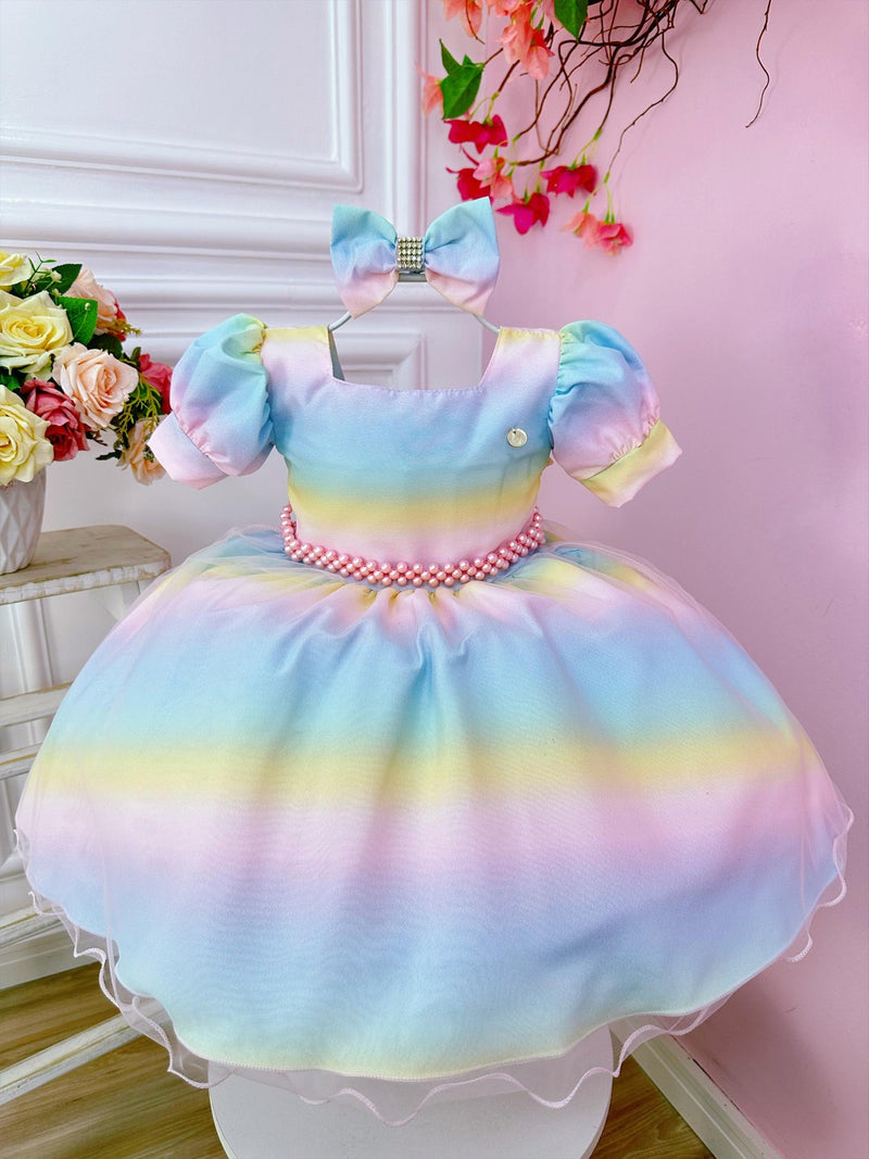 Vestido Infantil Colorido Circo Chuva de amor Pérolas Luxo