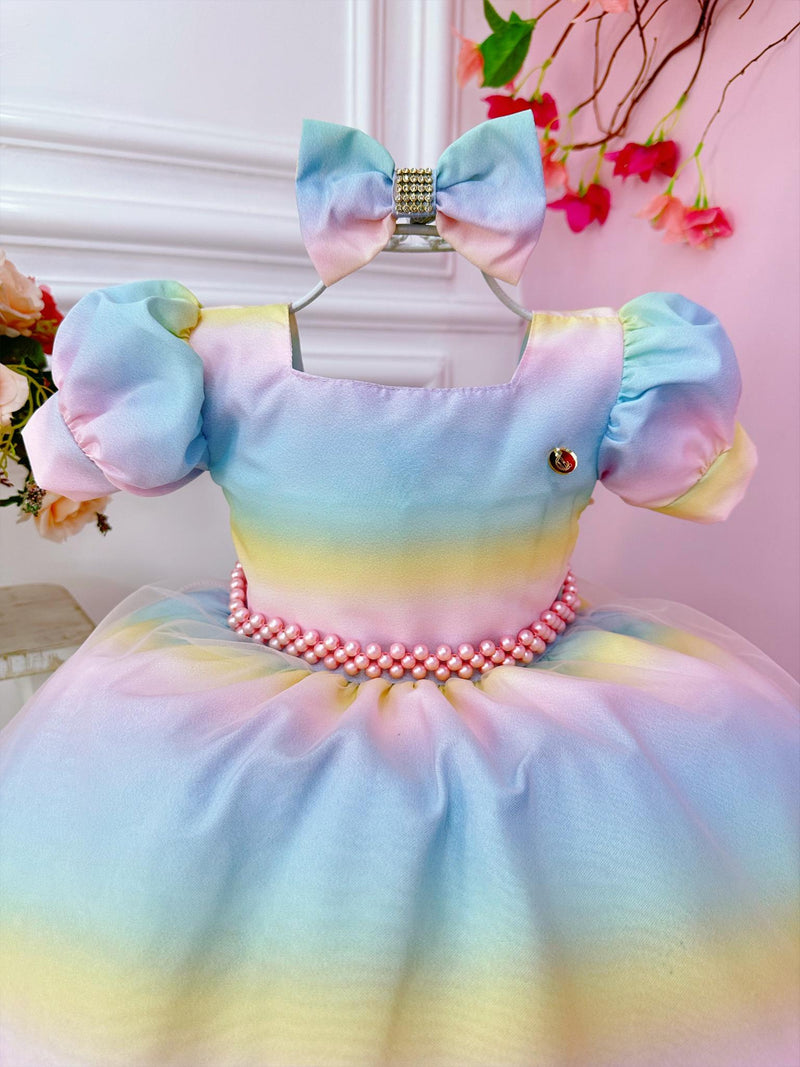 Vestido Infantil Colorido Circo Chuva de amor Pérolas Luxo