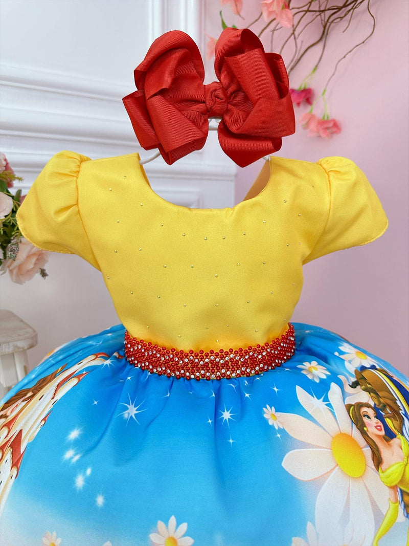 Vestido Infantil Bela e a Fera Amarelo Azul e Vermelho