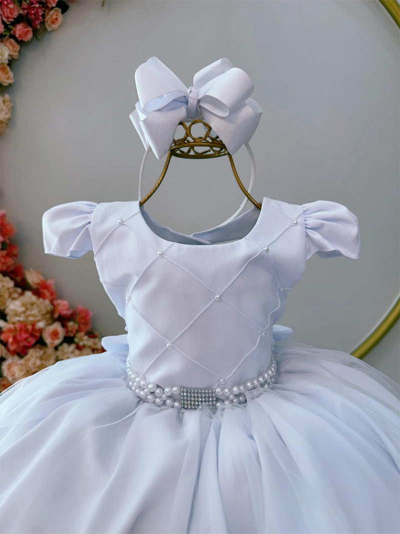 Vestido Infantil Branco Peito Nervura Pérolas Strass Luxo