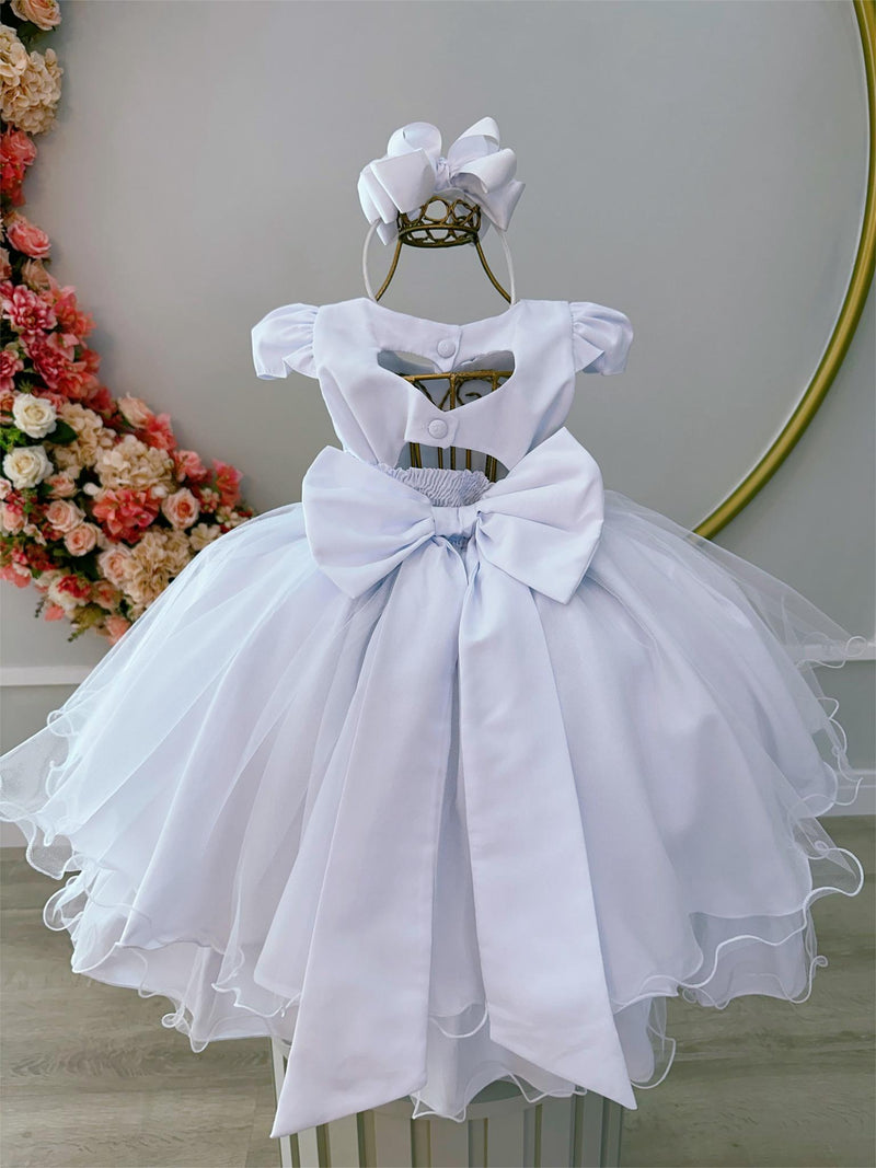 Vestido Infantil Branco Peito Nervura Pérolas Strass Luxo