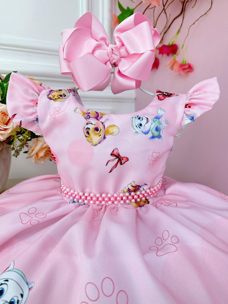 Vestido Infantil Patrulha Canina Sky Rosa C/ Pérolas Festas