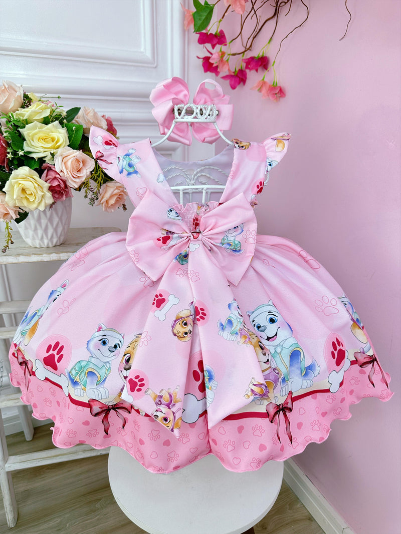 Vestido Infantil Patrulha Canina Sky Rosa C/ Pérolas Festas