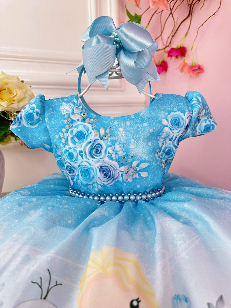 Vestido Infantil Azul Princesas Frozen Baby Festas Luxo