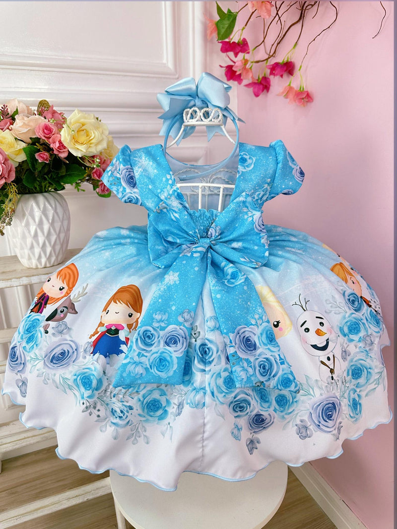 Vestido Infantil Azul Princesas Frozen Baby Festas Luxo