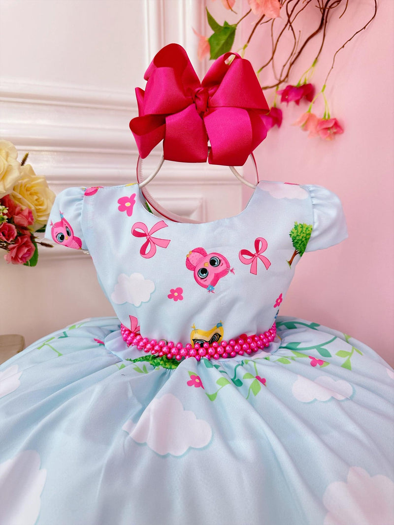 Vestido Infantil Azul Bebê Bubu e as Corujinhas Festas Luxo