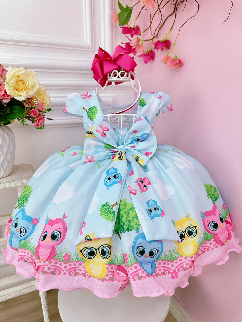 Vestido Infantil Azul Bebê Bubu e as Corujinhas Festas Luxo