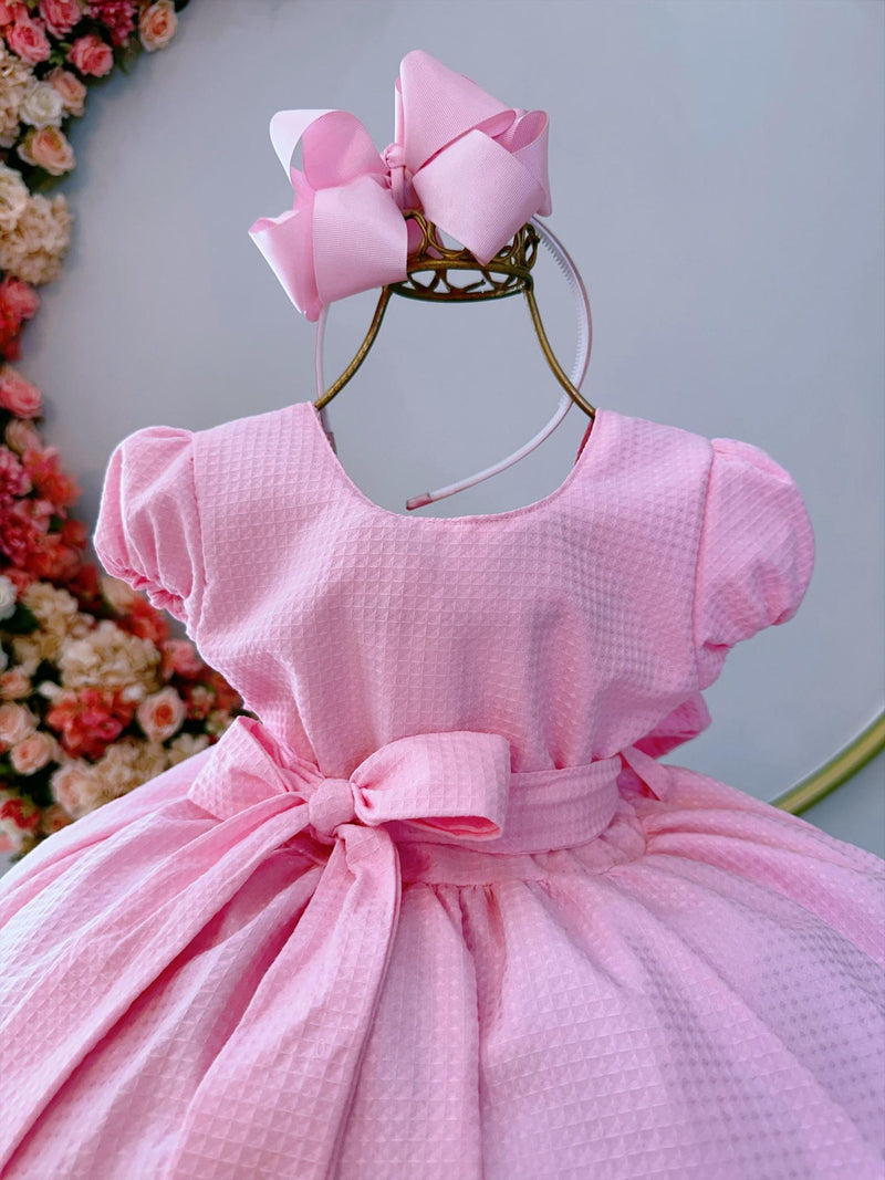 Vestido Infantil Rosa Bebê Maquinetado Luxo Damas