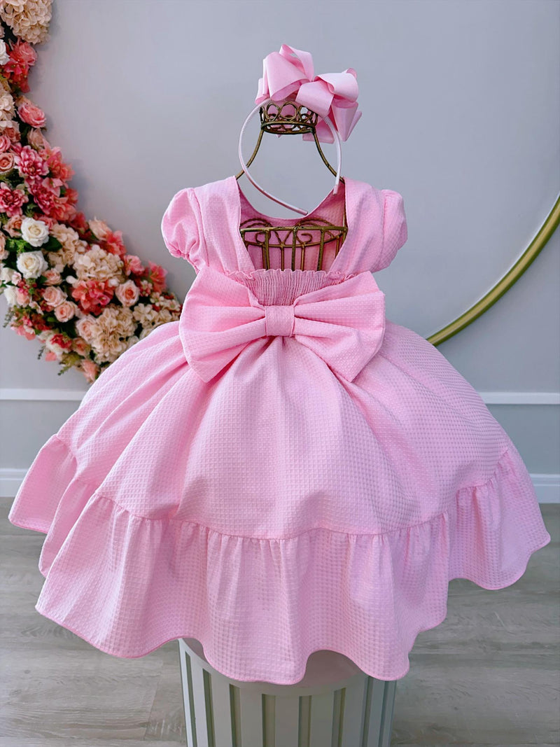 Vestido Infantil Rosa Bebê Maquinetado Luxo Damas