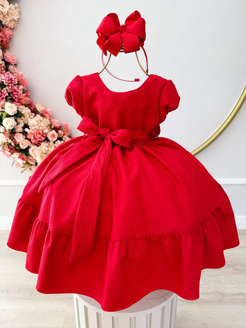 Vestido Infantil Vermelho Maquineado Luxo Damas