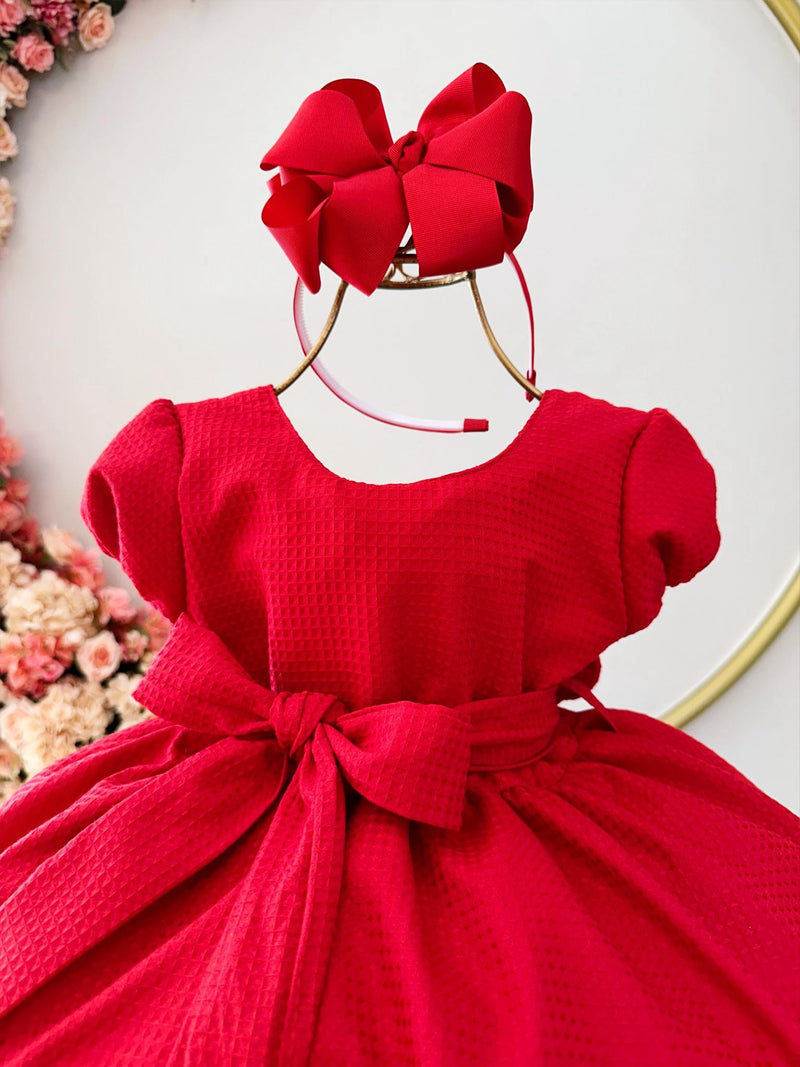 Vestido Infantil Vermelho Maquineado Luxo Damas