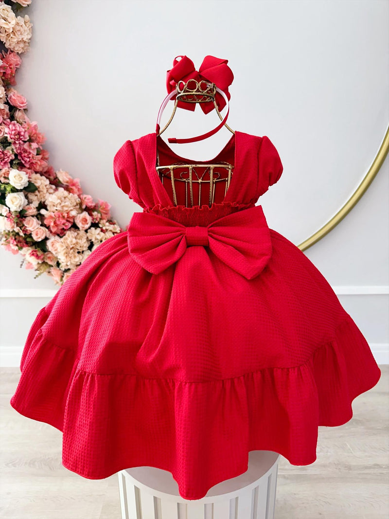 Vestido Infantil Vermelho Maquineado Luxo Damas