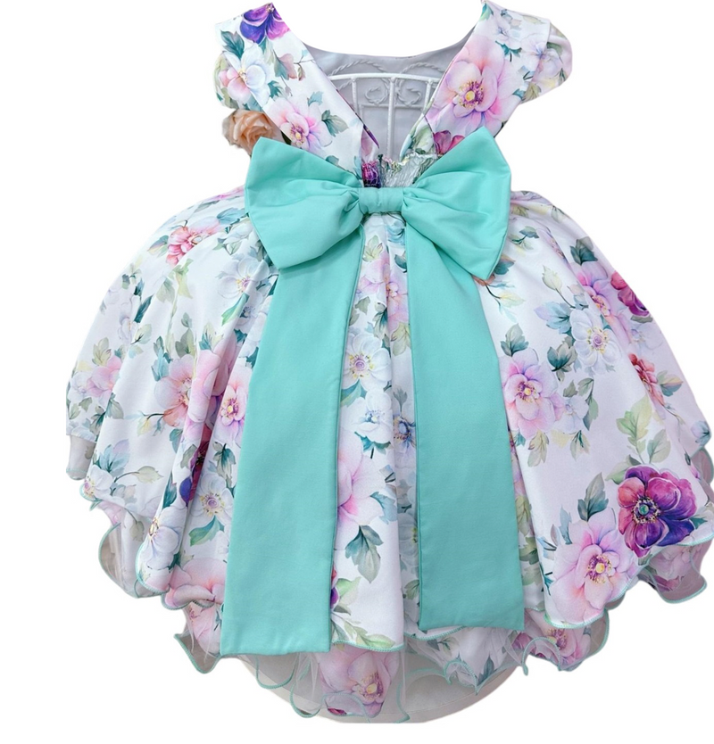 Vestido Infantil Branco Jardim Encantado Verde C/ Pérolas