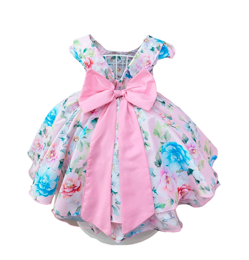 Vestido Infantil Rosa Jardim Encantado Cinto Pérolas Festas