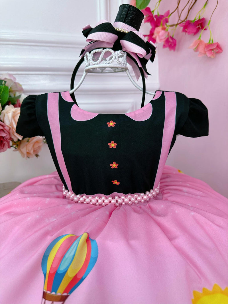 Vestido Infantil Rosa Mundo Bita C/ Cinto Pérolas