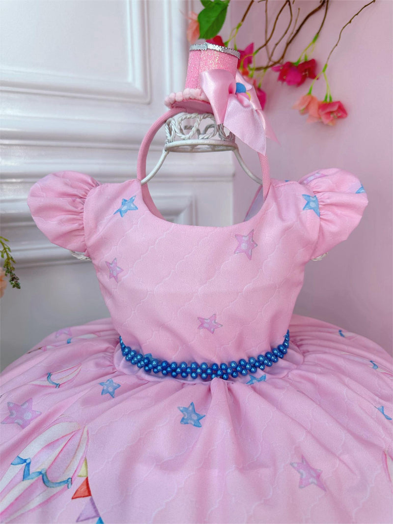 Vestido Infantil Rosa Turma do Circo Com Estrelas Festas (1187RA)