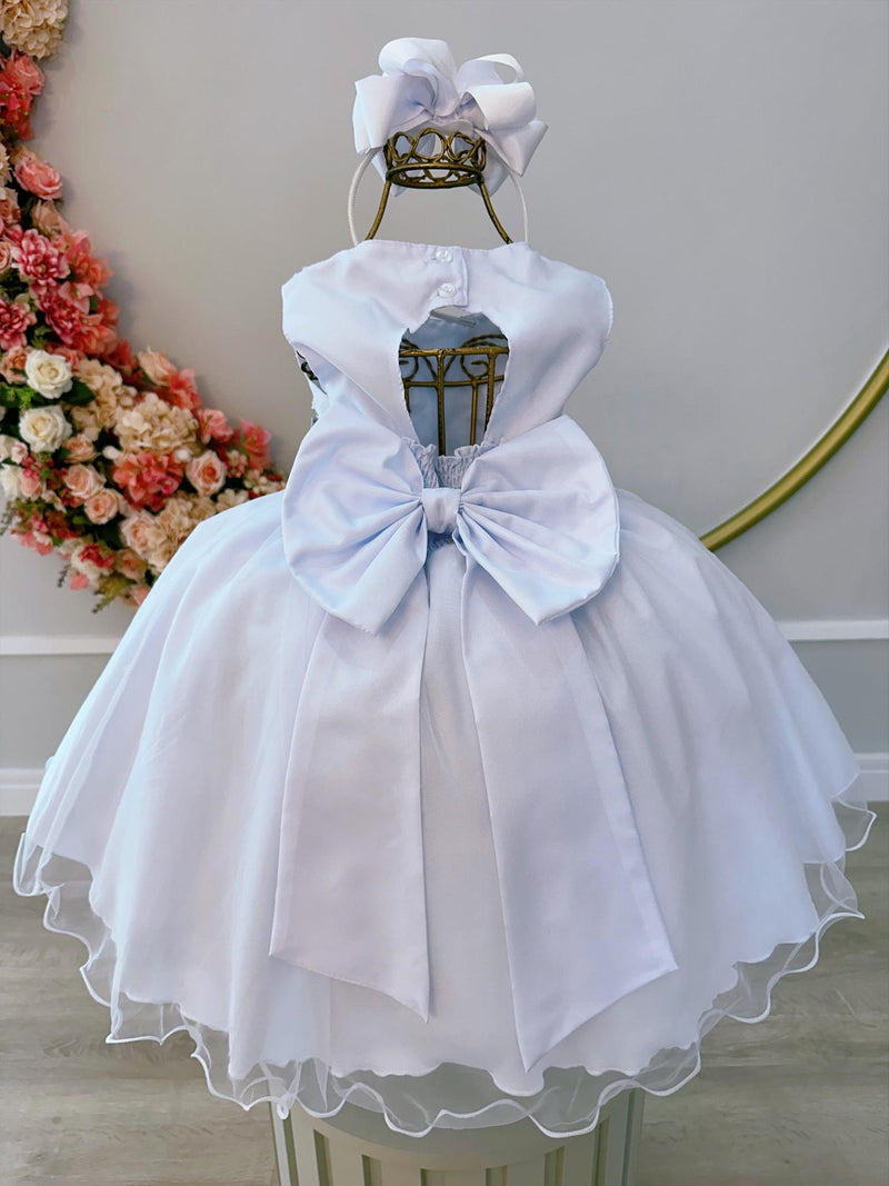 Vestido Infantil Branco C/ Aplique de Borboletas e Flores