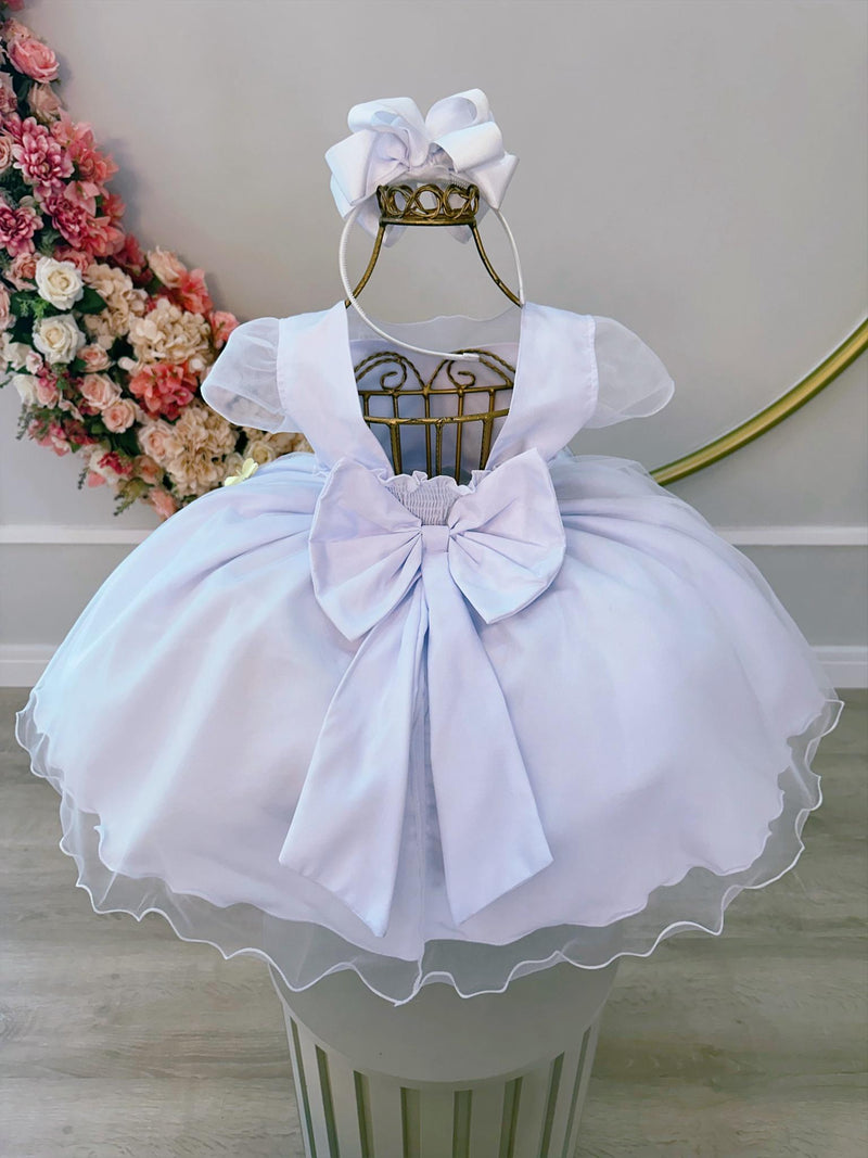 Vestido Infantil Branco Aplique Borboletas Douradas Flores