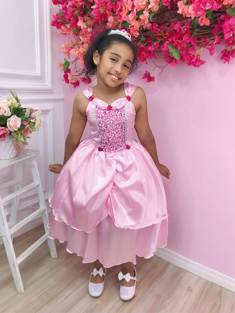 Fantasia Infantil Aurora e Bela Adormecida Rosa e Renda Pink