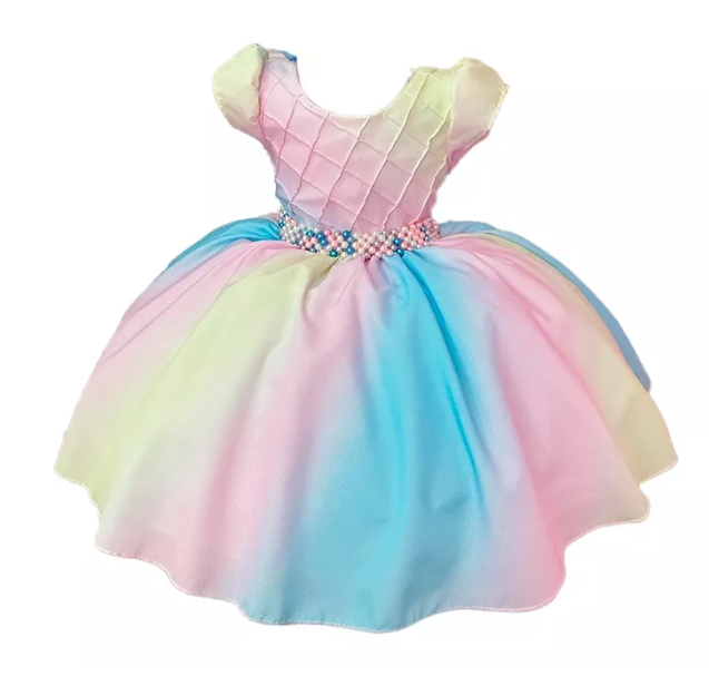 Vestido Infantil Chuva de Amor Colorido Circo Cinto Pérolas (DLXCA)