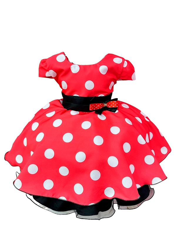 Vestido Infantil Minnie Vermelho C/ Bolinhas Brancas Festas (0786VM)