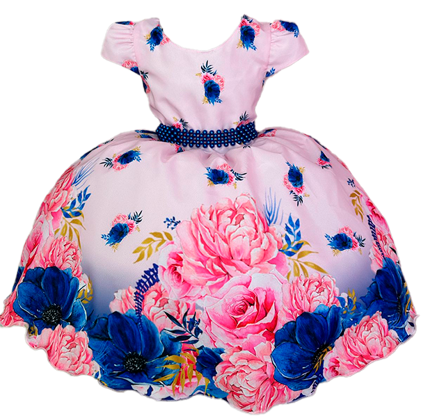 Vestido Infantil Rosa Bosque das Flores Com Cinto de Pérolas