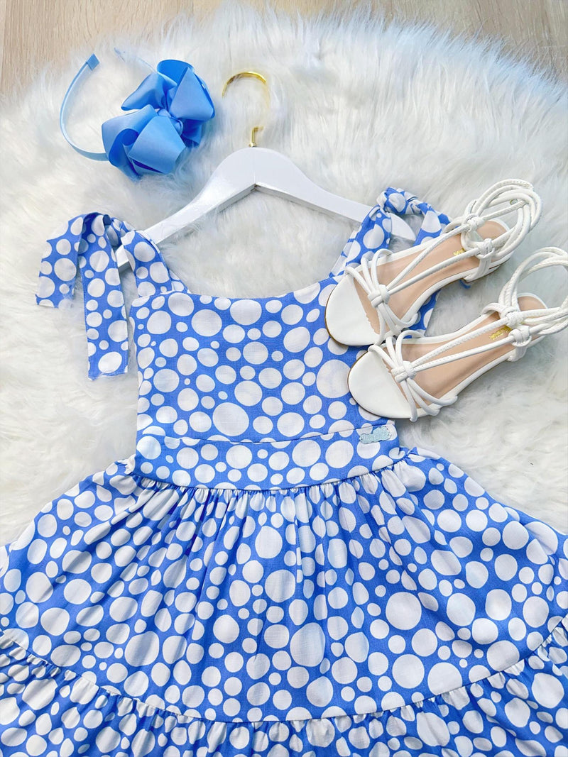 Vestido Infantil Primavera Verão Branco C/ Azul Bebê