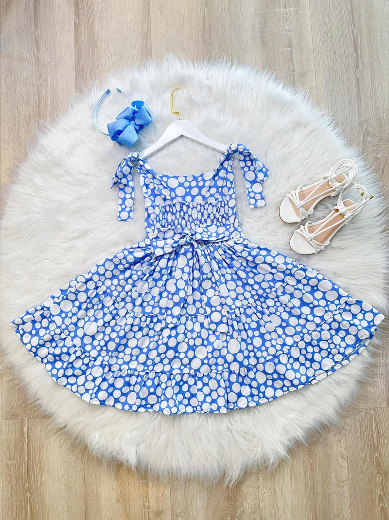 Vestido Infantil Primavera Verão Branco C/ Azul Bebê