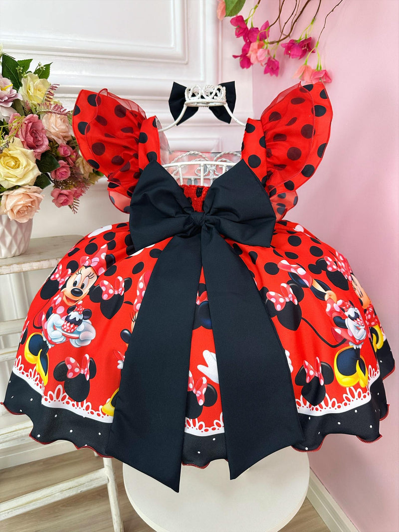 Vestido Infantil Minnie Vermelha C/ Laço Festas Luxo