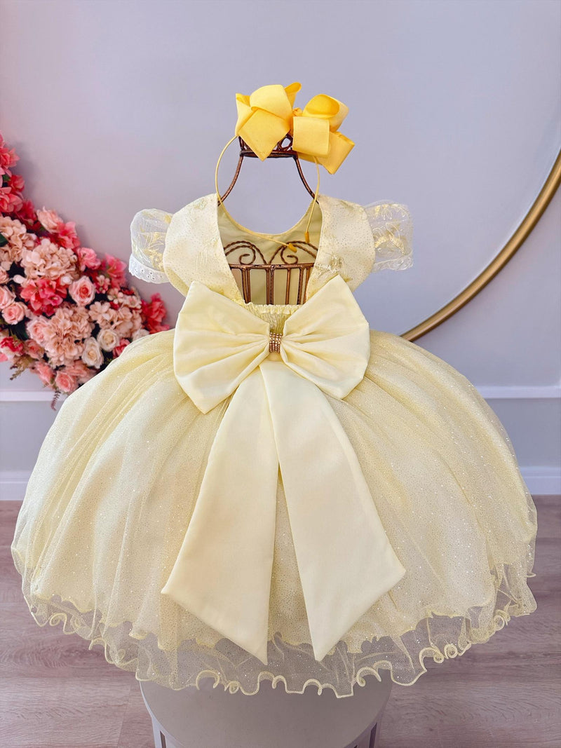 Vestido Infantil Jardim Encantado Amarelo Aplique Borboletas