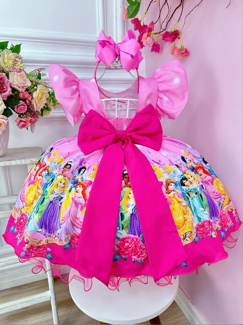 Vestido Infantil Rosa Princesas Disney Festas C/ Pérolas